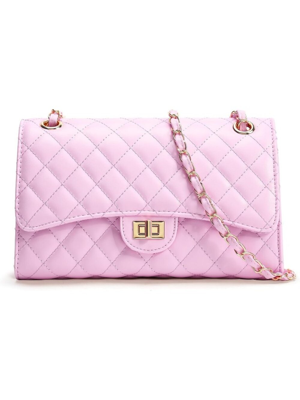 Women's Pink Quilted Pu Leather Chain Strap Crossbody Shoulder Bag